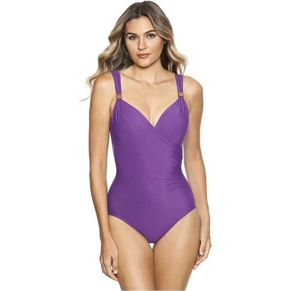 Miraclesuit Twist-Front Siren One-Piece, Orchid Purple, 16 swimsuit, swim - Picture 1 of 14